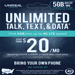 Customer Reviews: UNREAL Mobile 5GB/Month 3 Month 4G LTE 3-in-1 SIM Kit  UMSIM5GB3M - Best Buy